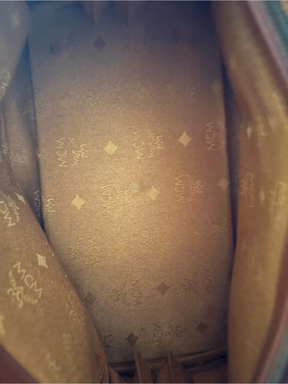 MCM Cognac Monogram Satchel with Brown Leather Handles